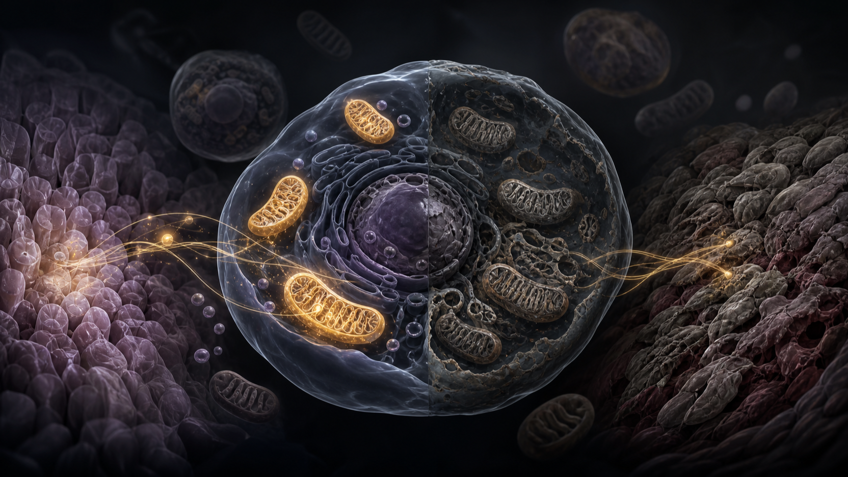 Original medical illustration for: Mitochondria and Aging: Challenging Long-Held Beliefs About Why We Age